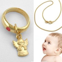 Baby MäDchen Taufe Engel Betend Taufring Rubin Gold 333 Mit Kette Silber 925 Vg