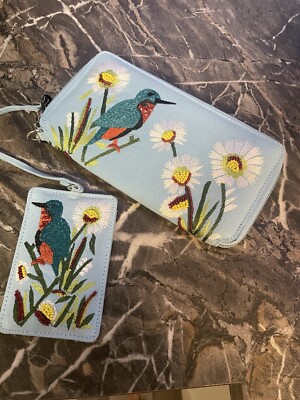 America & Beyond Birds And Flowers Beaded Stitched Clutch Handbag Wallet