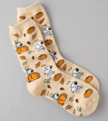 AE x Peanuts 3Pc Snoopy Fall Pumpkin Plush Pajama+Socks Halloween