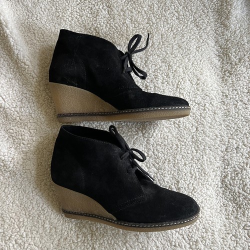 J Crew encantador! Botines de cuña de piel ante negro marcados fit Tobillo | eBay