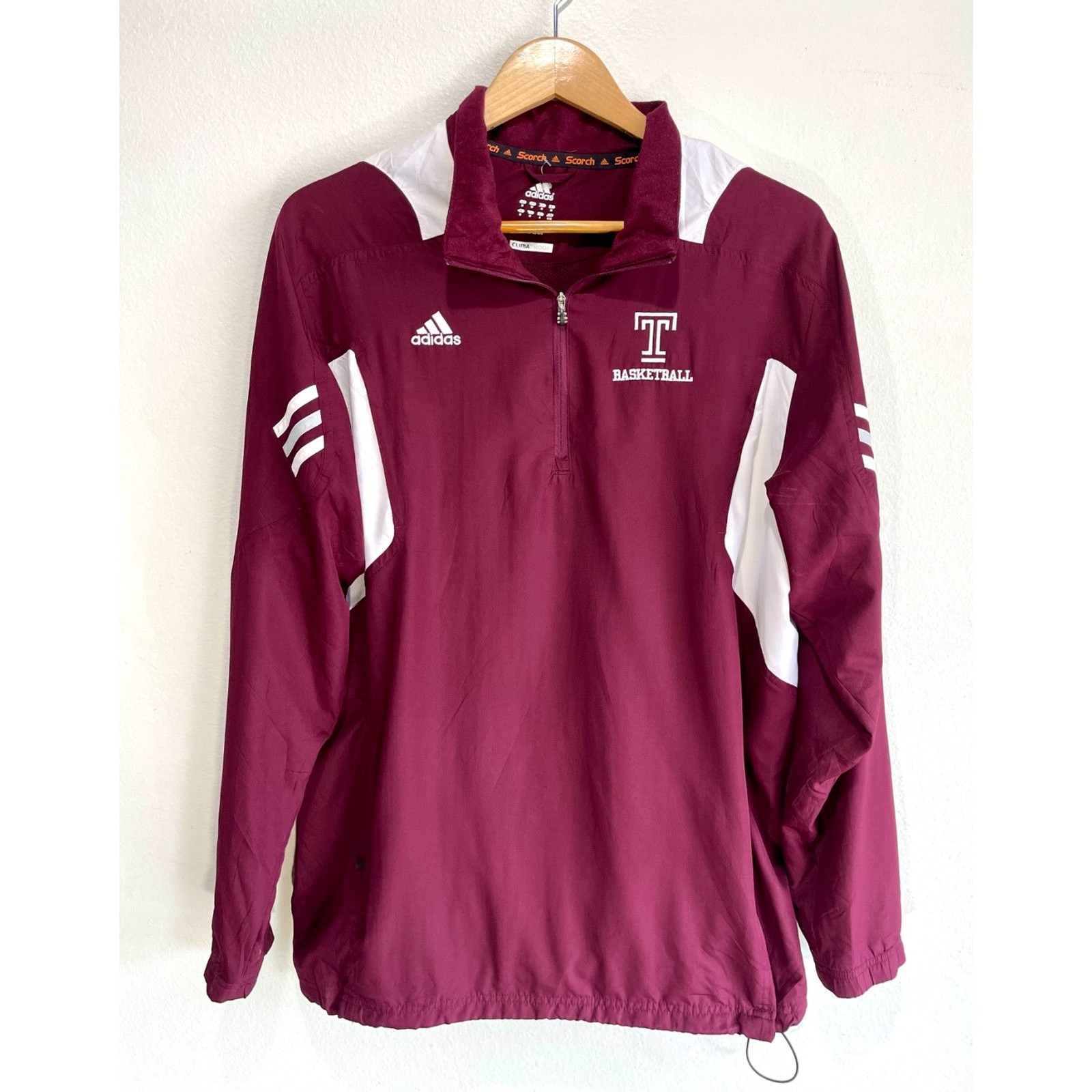 Adidas Climaproof windbreaker jacket for men in burgundy size M winter basketball track