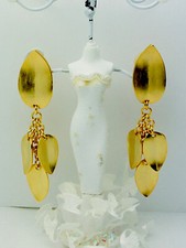Signed M J Ent Vintage Matte Gold Leaf Dangle Pierced Earrings MJ