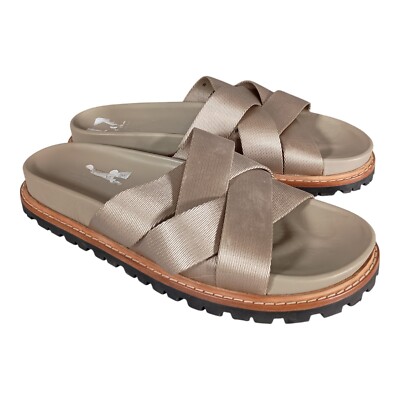 Rag & Bone Platform Sandal Slide Slip on Chunky Shoe Taupe Canvas Leather 39/9