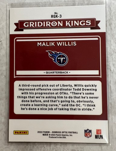 Optic Malik Willis Rookie Gridiron Kings 2022 - Imagen 2 de 2