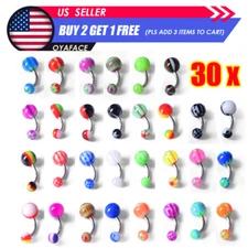 30X Piercing Set 316L Steel Belly Button Navel Ring Curved Barbell Piercing 14G