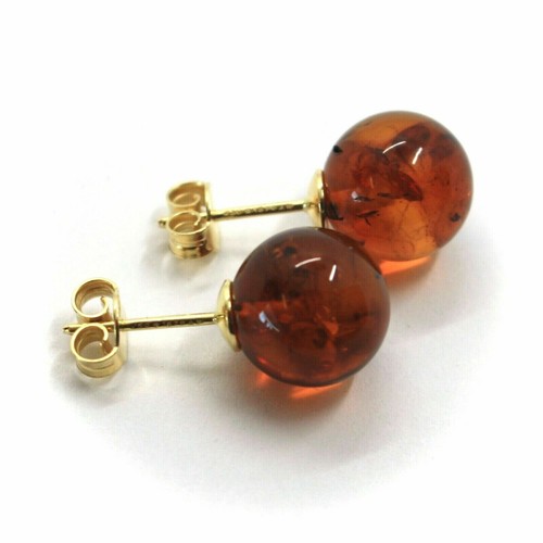 Pendientes de Oro Amarillo O Blanco, 18K, A Lobo, Esfera De Ámbar, Diámetro 11MM - Imagen 2 de 10
