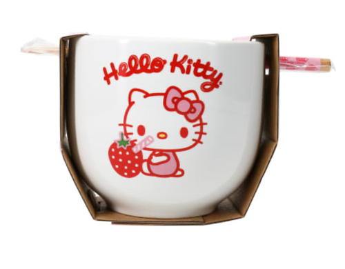 Hello Kitty Strawberry Ceramic Ramen Bowl W/Chopsticks 16 Oz. Bowl NEW (Sanrio) - Picture 2 of 4