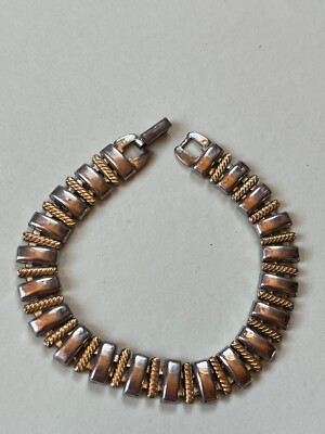 Napier Marked Alternating Silvertone Smooth Rectangle & Goldtone Twist Link Brac