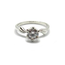 Stylish Sterling Silver Engagement Ring Solid 925 With 6.5 mm Cubic Zirconia