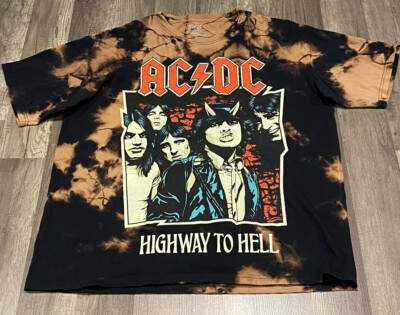 AC/DC HIGHWAY TO HELL BLACK BLEACH TIE DYE BAND CONCERT T-SHIRT XL EUC