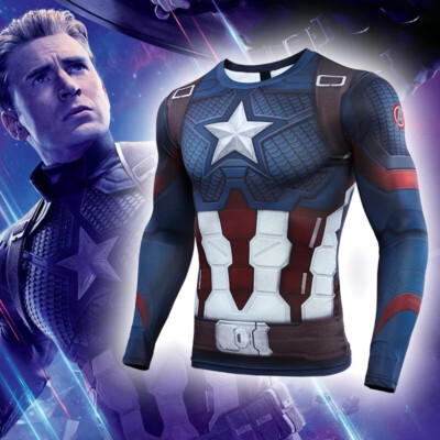 Avengers: Endgame Captain America Long Sleeve Cosplay Tops Tee Casual Costume