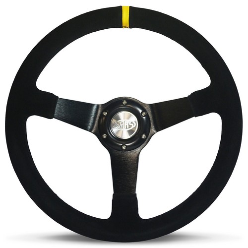 SAAS Drifter Black Suede Sports Steering Wheel - 350mm 70mm Deep Dish Race Boat - Picture 2 of 6