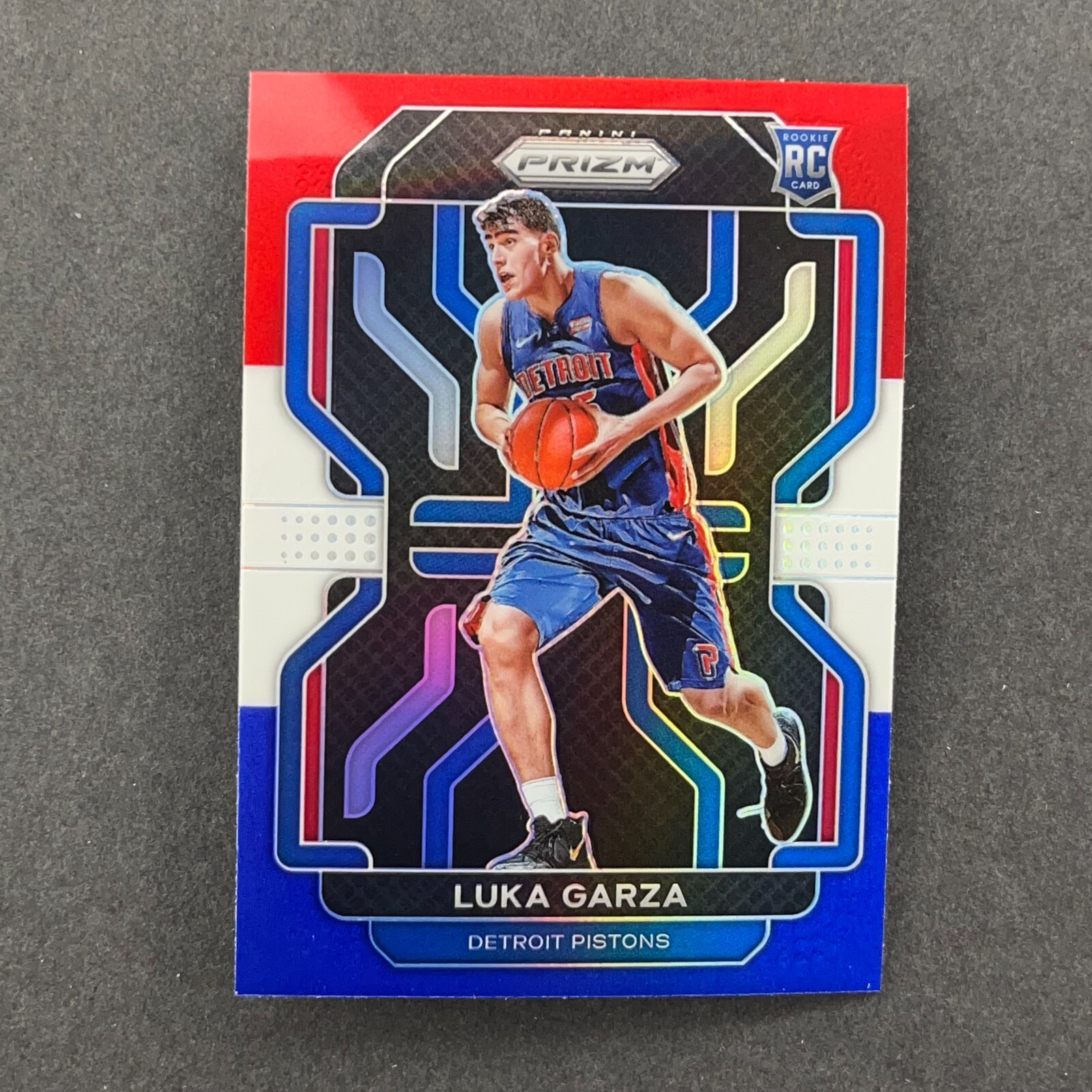 2021-22 Panini Prizm Luka Garza Rookie Red White Blue Prizm #303 Detroit Pistons
