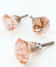 1 Vintage Pink Glass Cabinet Knob Peach Furniture Cabinet Hardware Door Pull