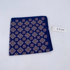 Eton Pocket Square Mens One Size Navy Geometric Medallion Silk Luxury Formal NWT