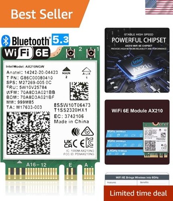 WiFi 6E AX210 Wireless Card: Tri-Band Connection with 5400Mbps Speed & MU-MIMO