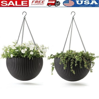 Set of 2 Hanging Spheres Resin Planters W/ Drainage Plug Indoor Outdoor Use