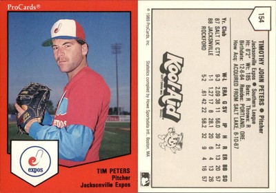 Tim Peters 1989 ProCards Minor League Team Sets #154 RC Card Jacksonville Expos