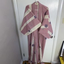 Japanese Yukata Set Pink Floral Kimono Obi Geta Sandals Festival