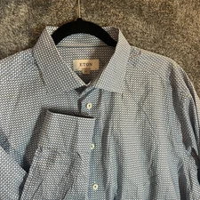 Eton Dress Shirt Mens 43 17 Blue Geometric Formal Button Up Contemporary
