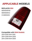 LED Tail Light Assembly(Driver Side) Compatible with 2013-18 Ram 1500 & 2014-...