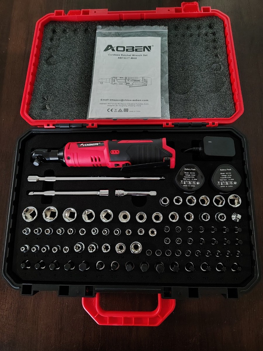 Cordless Ratchet Wrench Set Aoben Ratchet AOBEN Cordless Ratchet Wrench Kit – 3/8" Drive, 40 Ft-lbs Torque, Variable  Speed, 2x 2000mAh