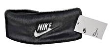 Nike Faux Fur Fleece Lined Logo Headband Wrap Ear Warmer Black New! NWT