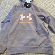 Under Armour Girls Rival Fleece Big Logo Hoodie Size L Tetra Gray/Flare Orange