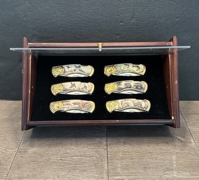 Franklin Mint Wildlife Series 6pc Pocketknife Set 1987 With (damaged) Case