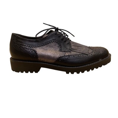Bocage Womens Black Metallic  Loafers Leather Wingtip Brogues With Lug Sole Sz 3