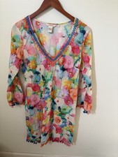 Sundance Dress Womens Medium Coverup Colorful Cruise Resort Floral Boho Pom Pom