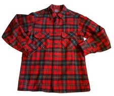 Vintage Pendleton Red & Green Plaid Board Shirt Wool Long Sleeve USA Made Mens