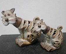 Studio Pottery X2 Decorative Ceramic Glazed Cat Figurines Cut-Out Designs  Home 