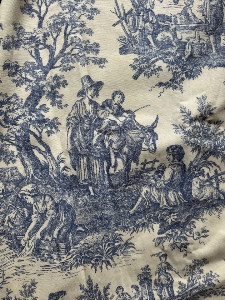 Par de cortinas plisadas French Country Blue Toile 49x82 Ea forradas algodón lino  Foto 4 de 4