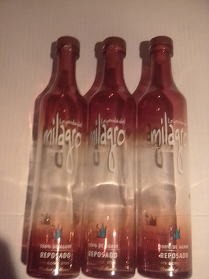 LOT OF 3 EMPTY MILAGRO TEQUILA BOTTLES 375ML Cork Tops Collectible Decor Craft
