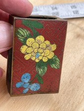 Vintage Enameled Chinese Cloisonne Red with Flower Matchbox Cover