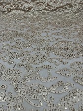 Ivory Sequin Lace Fabric Champagne Embroidered Mesh Bridal Wedding Fabric