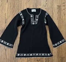Vintage 1970  s Boho Hippie Penrose Black Bell Sleeve Tunic Sweater S XS