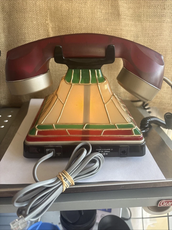 Coca-Cola Light Up Push Button Landline Telephone Stained Glass Look Lights Up - Image 3 of 4