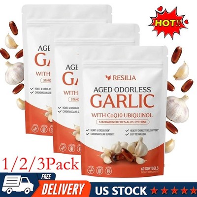1/3X Resilia Garlic Extract 600mg Softgels 60 Count Odorless Aged Garlic Extract