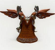 Angels Fairies Holding Hands Brown Figurine W/ Silver Accents Flowers & Message