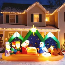 LEADZM 9FT Lighted Christmas Inflatable Decoration, Inflatable Nativity Scene