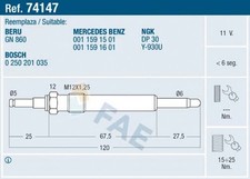 FAE Glühkerze 74147 für MERCEDES W210 W202 S202 KLASSE S124 W124 11V M12x125 220
