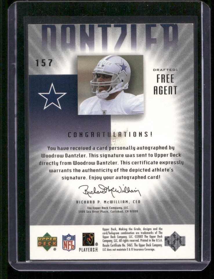 2002 UD Graded #157 Woodrow Dantzler Rookie Auto - Cowboys - Image 2 of 2