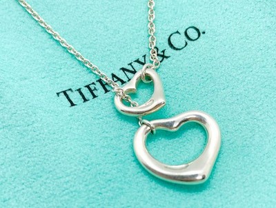 Tiffany & Co. Elsa Peretti Double Open Heart Anhänger Lariat Halskette Silber 18''