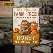 Personalized Honey Bee Farm Fresh Classic Metal Sign Farming Decor Outdoors