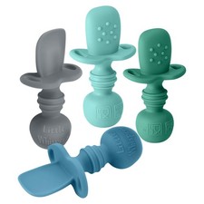 LittleWhispers Baby Silicone Spoons Self Feeding First Stage Soft Blues 4 Pack