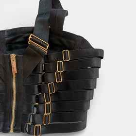 Bordelle corset Bondage bodice bra and suspender set, Black, Size Small