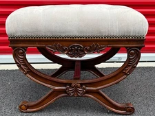 Designer Frontgate Eliza Suede Tufted X Base Vanity Stool Bench Seat Ottoman