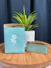 Rolf  s Vintage Wedgewood Blue Leather Cigarette Case  Lighter Set